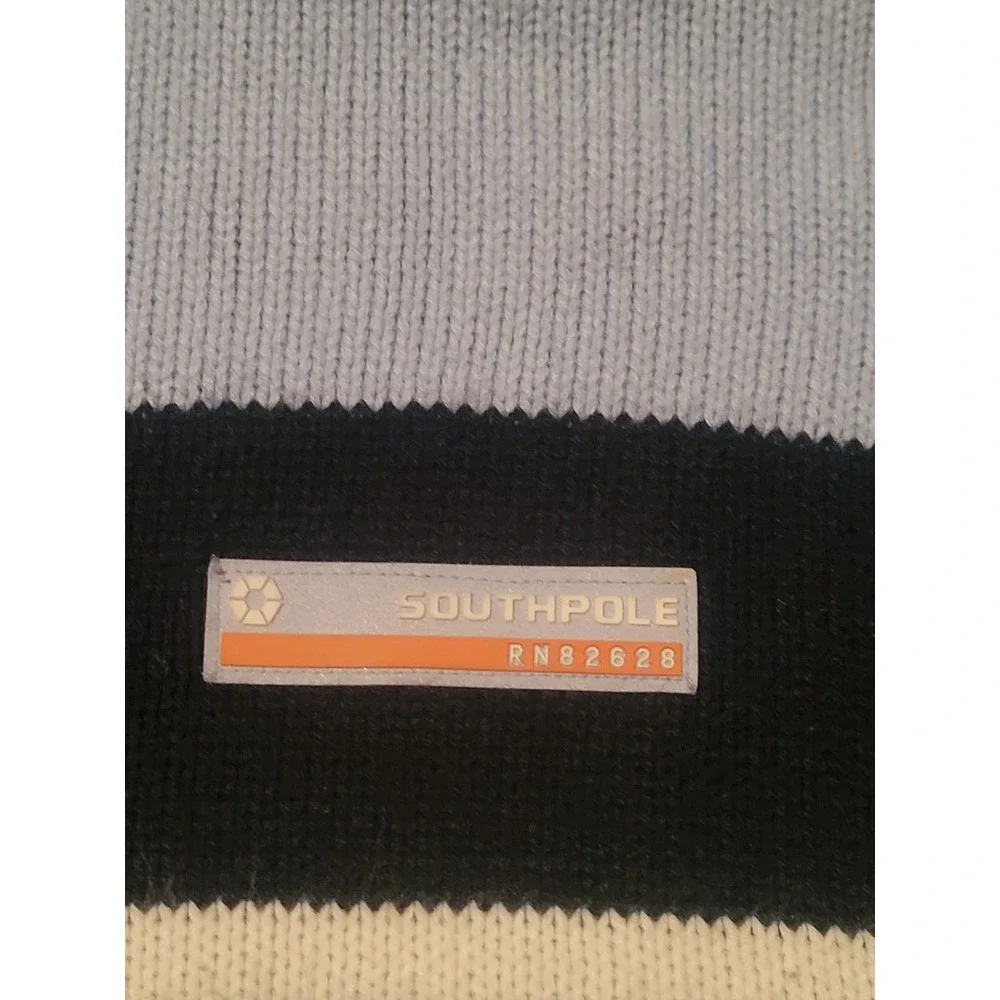 VTG Y2K Southpole Men's XL Blue Striped Long Sleeve Mock Turtle Neck Sweater EUC